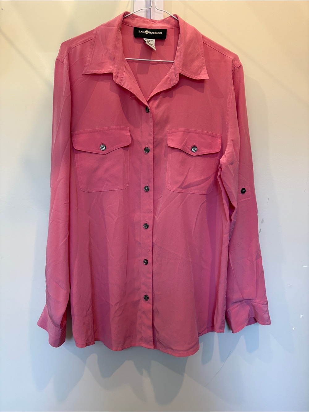 Sag Harbor 100% silk Pink Button-Front Long-Sleeve Blouse
